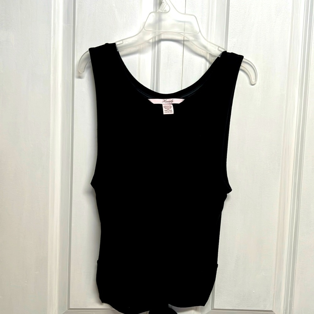 Heavenly By Victoria Black Tie Back Knit Modal Crop Tank Top Size L